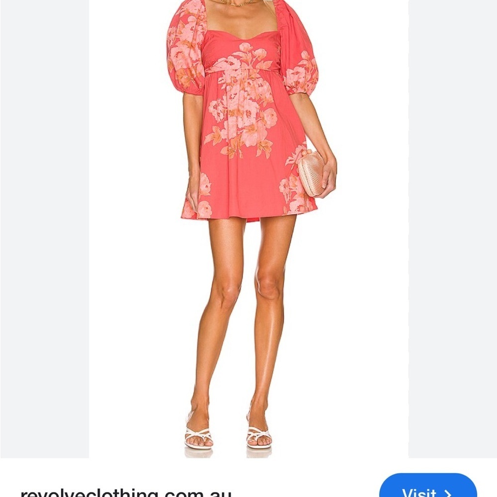 Free People Coral Floral Poppy Puff-Sleeve Mini Dress Women’s Small